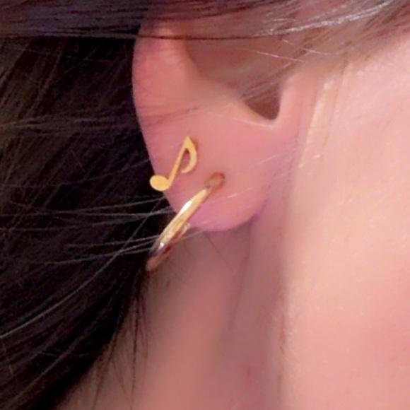 Stainless Steel Gold Heart and Music Note Ear Stud - Picture 6 of 6